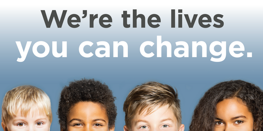 Faces of young children with text "we're the lives you can change."