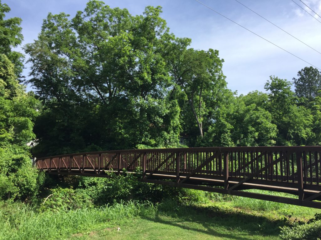 a walking bridge along the Mecklenburg County greenway