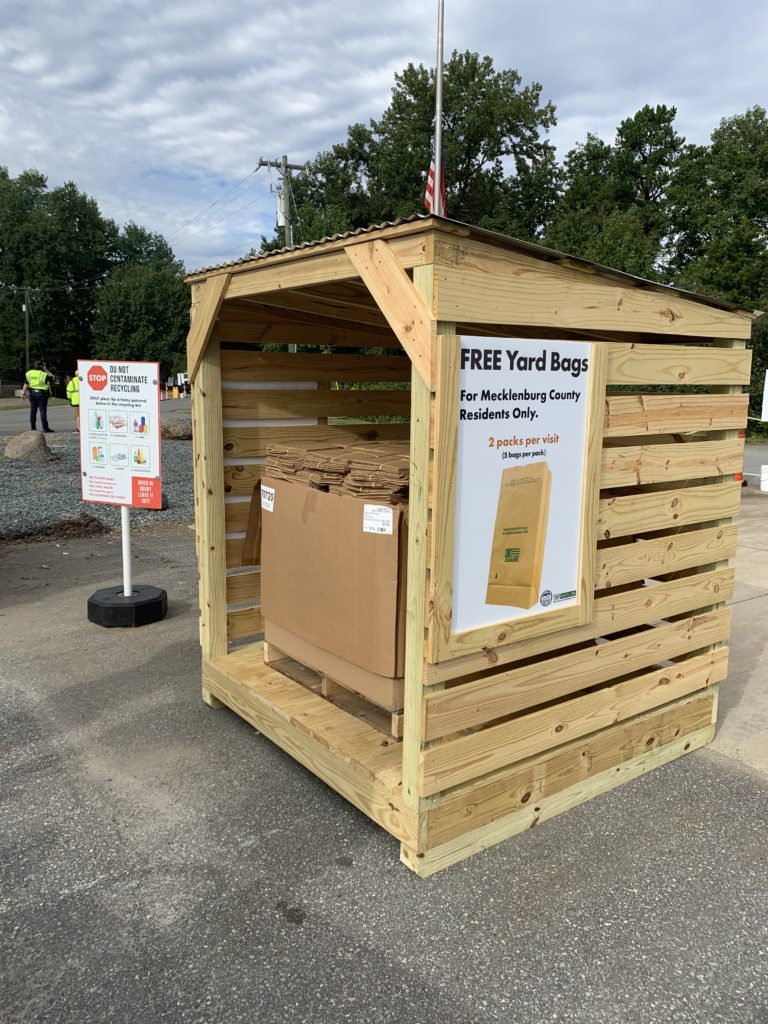 Shed where free yard bags are located for Mecklenburg County residents