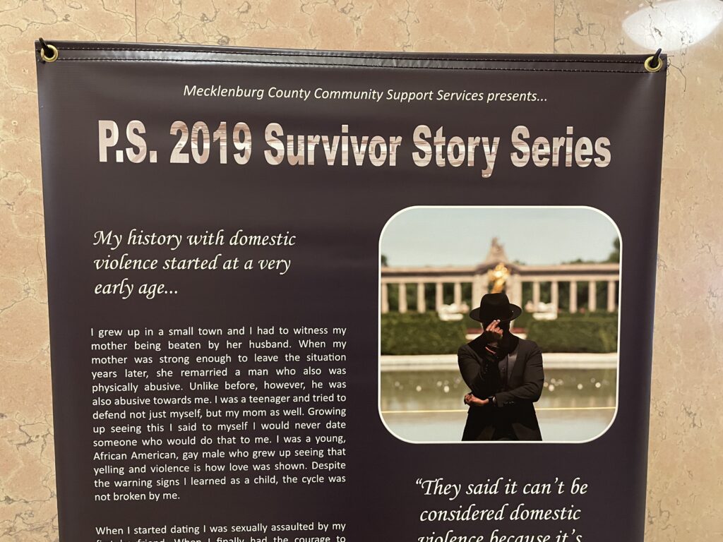Top of banner: Mecklenburg County Community Support Services presents... P.S. 2019 Survivor Story Series